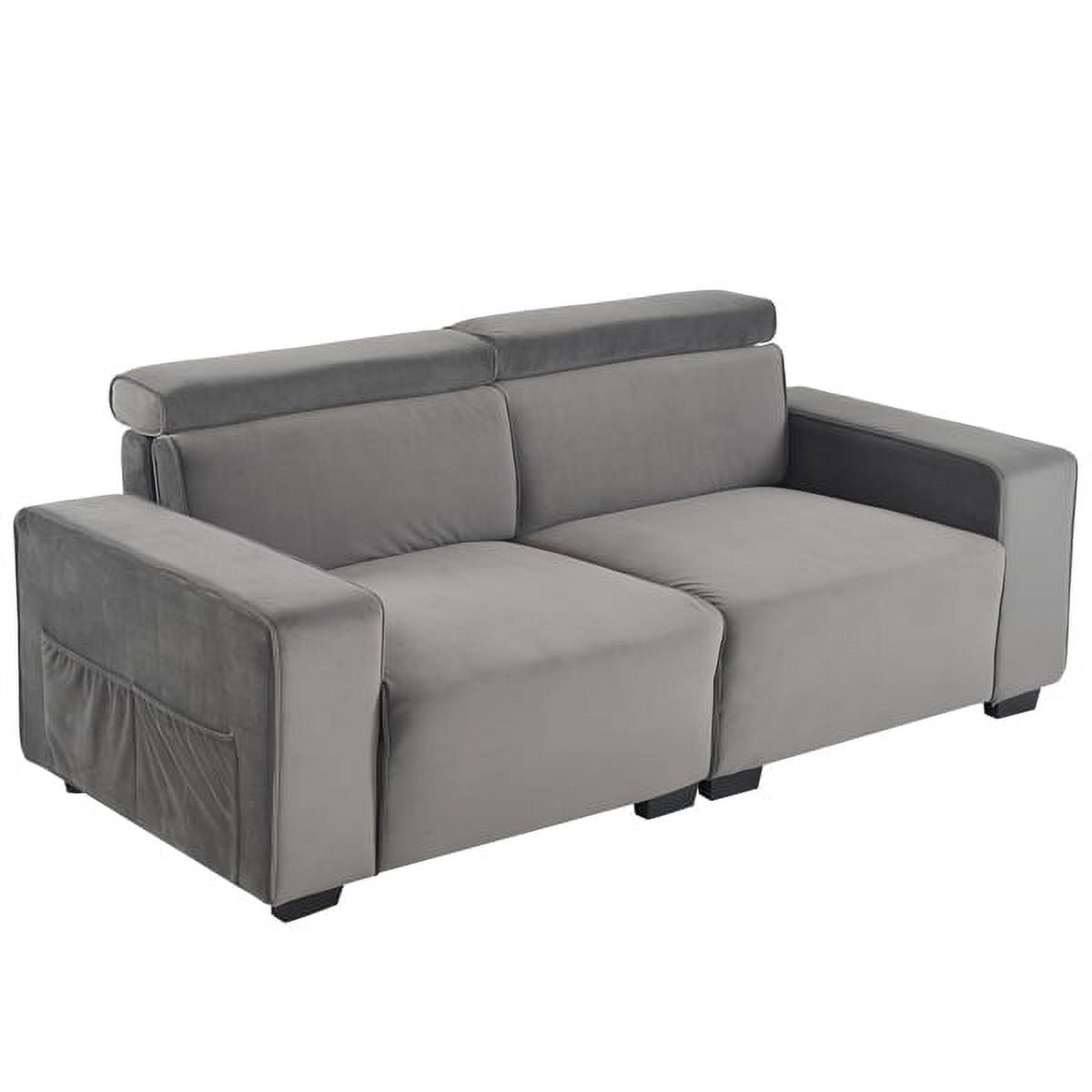 Dark Gray Velvet Two-Seater Sofa with Side Pockets P153351