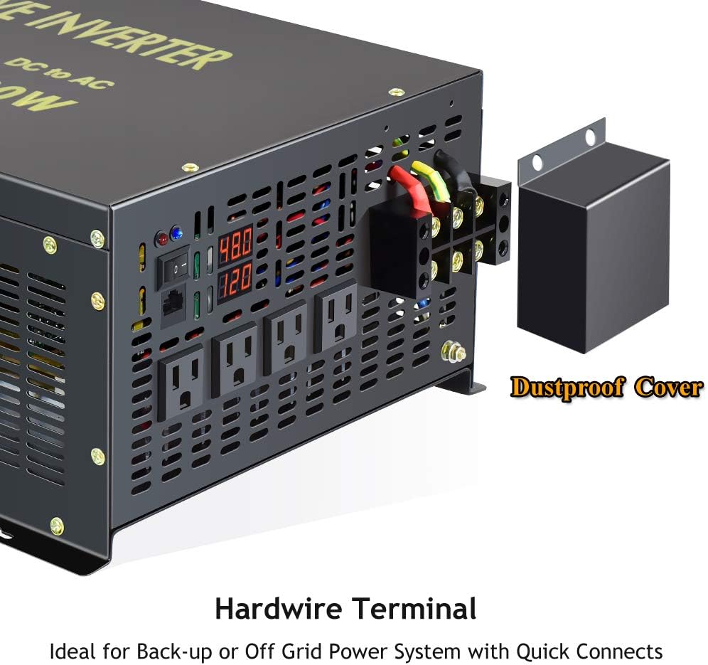 8000W Pure Sine Wave Power Inverter DC 48V to AC 120V with 4 AC Outlets Remote Control LED Display D1171