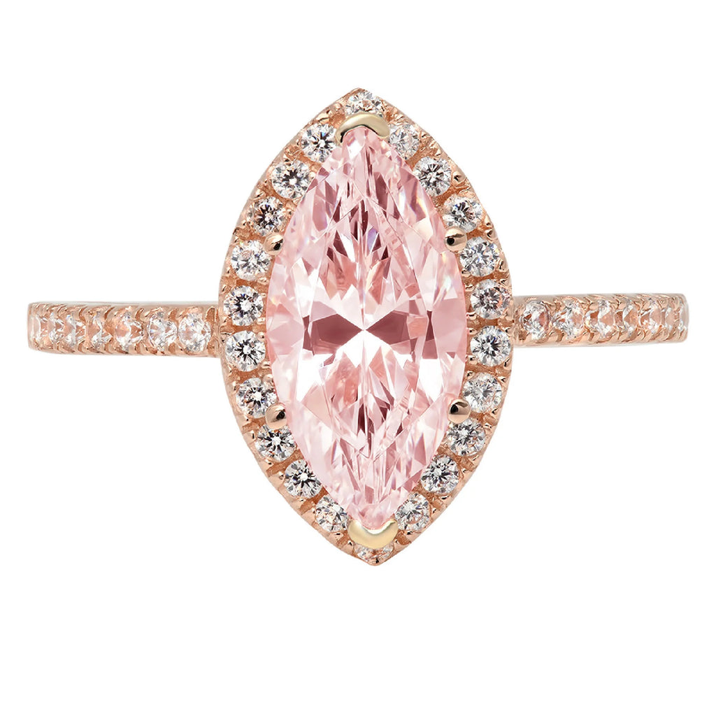 2.38ct Marquise Cut Pink Simulated Diamond 14k Pink Rose Gold Halo Ring Size 10 D20582