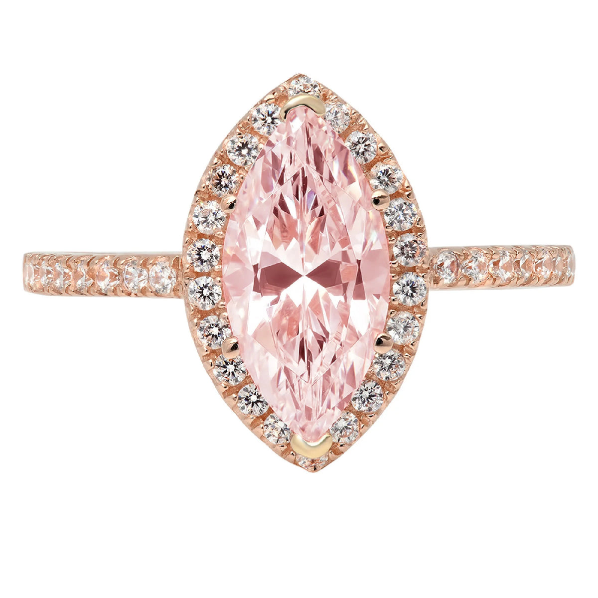 2.38ct Marquise Cut Pink Simulated Diamond 14k Pink Rose Gold Halo Ring Size 10 D20582