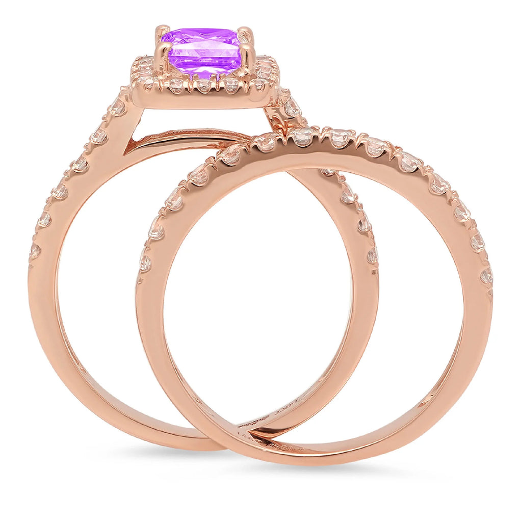 18K Rose Gold Amethyst Bridal Set SZ 6.75 W81897