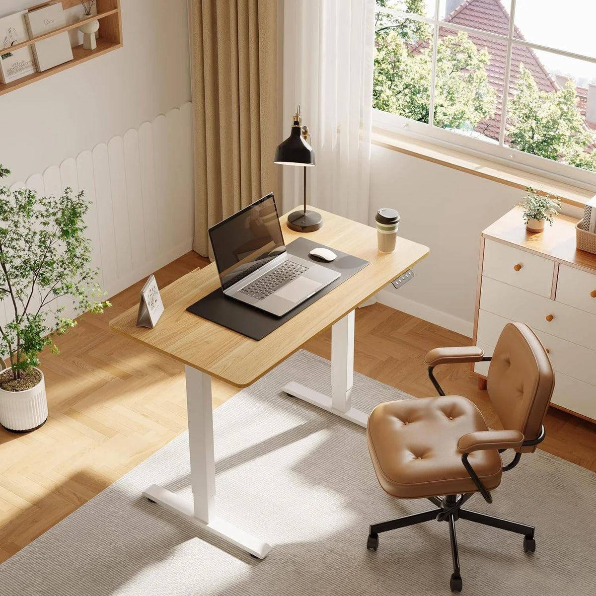 Adjustable Electric Standing Desk, 44 x 24 Inch, Maple Top White Frame Z1001