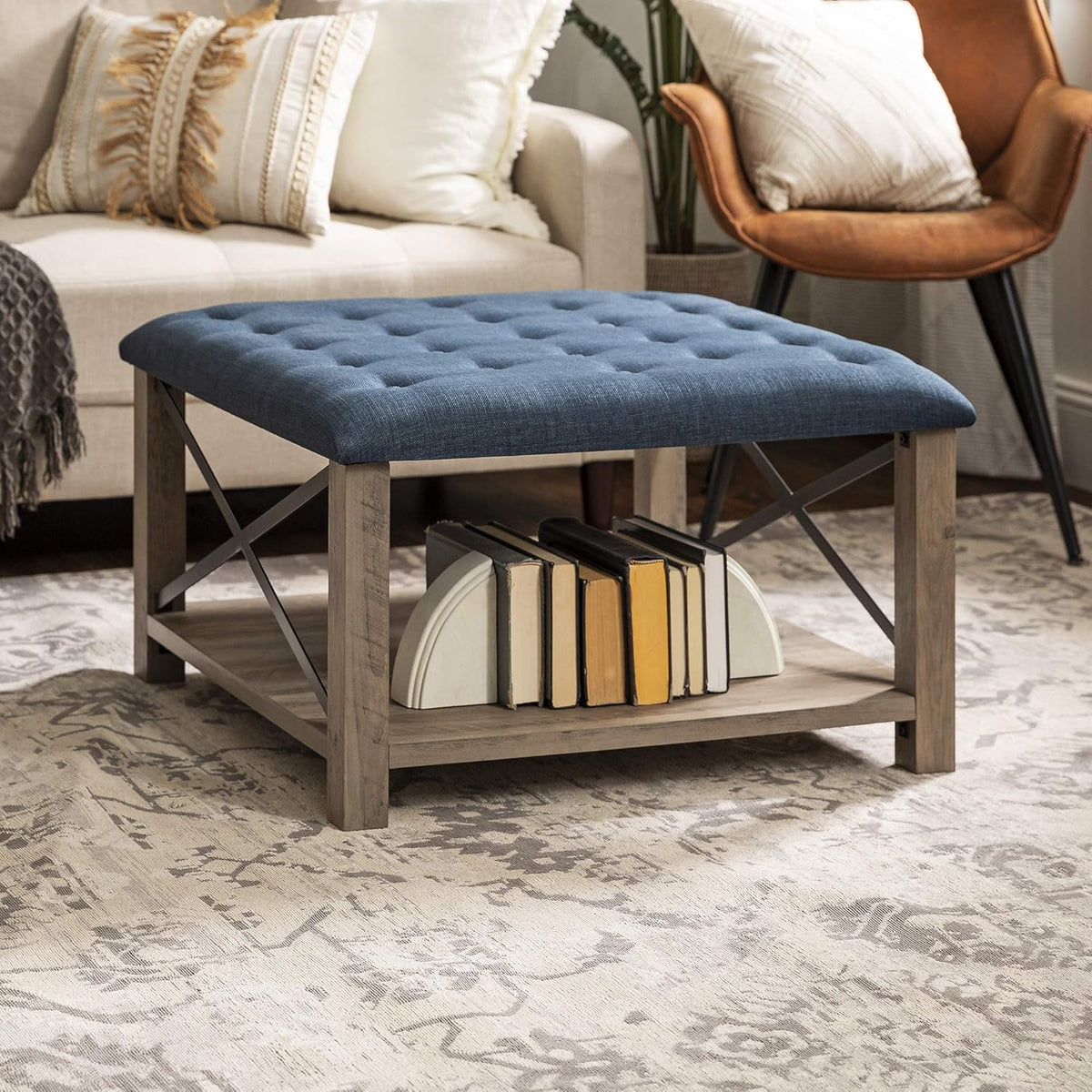 Grey Tufted Ottoman G78406