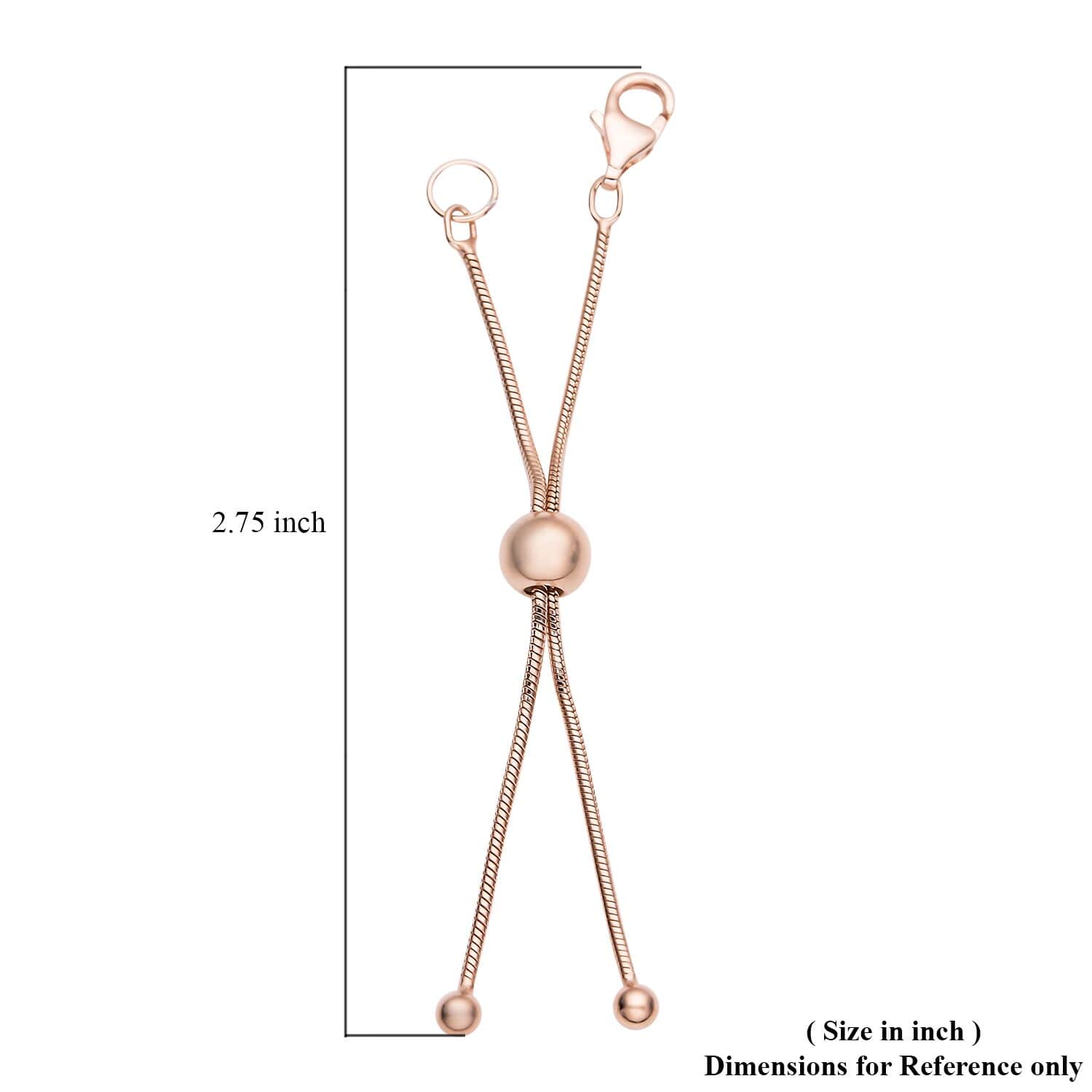 925 Sterling Silver 14K Rose Gold Plated Beaded 9mm Lobster Lock Snake Extender Chain 6mm Adjusting Bead L993893