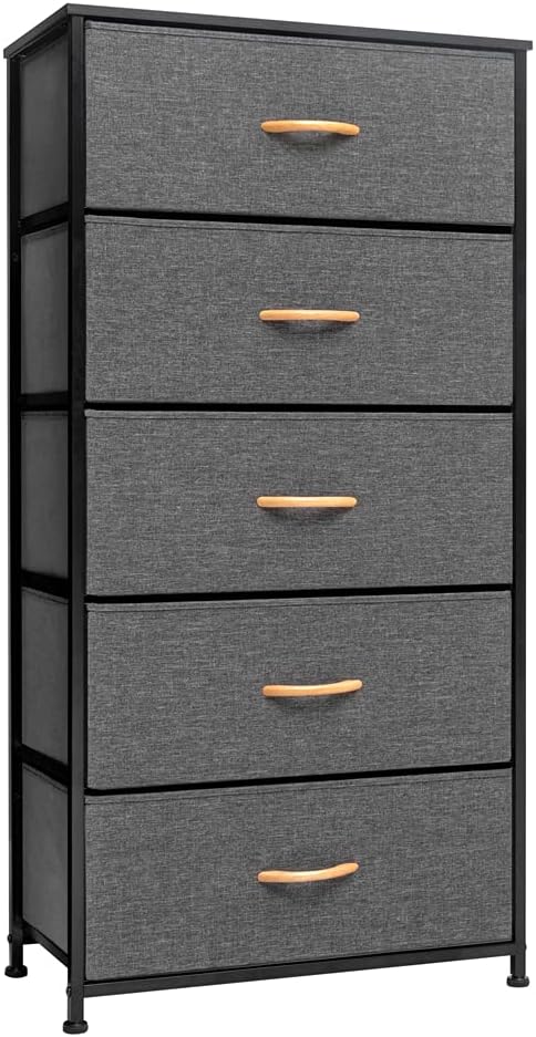 5 Drawers Gray Fabric Dresser with Steel Frame D175