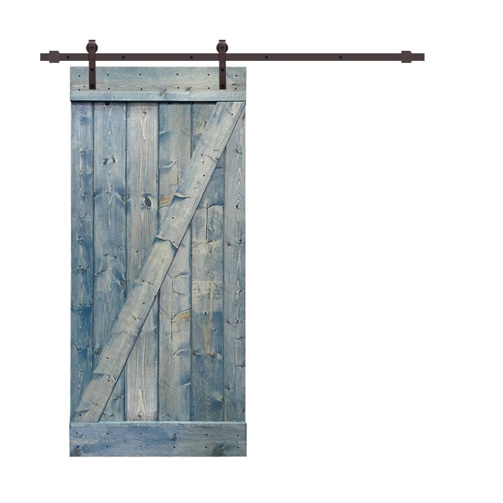 24 in. x 84 in. Weather Oak Stained Wood Interior Sliding Barn Door with Hardware Kit U56711