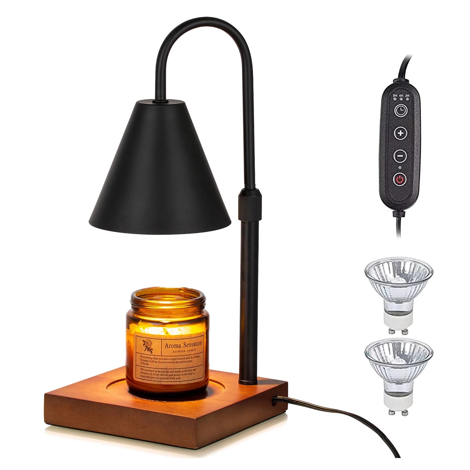 Black Walnut Electric Candle Warmer with Adjustable Height Dimmable Light 2 Bulbs D2351