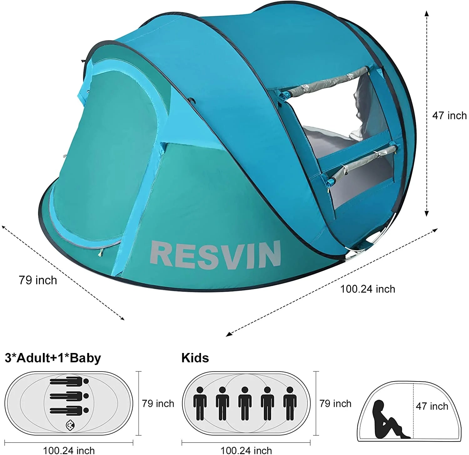 Blue Waterproof Pop Up Tent for Camping B437