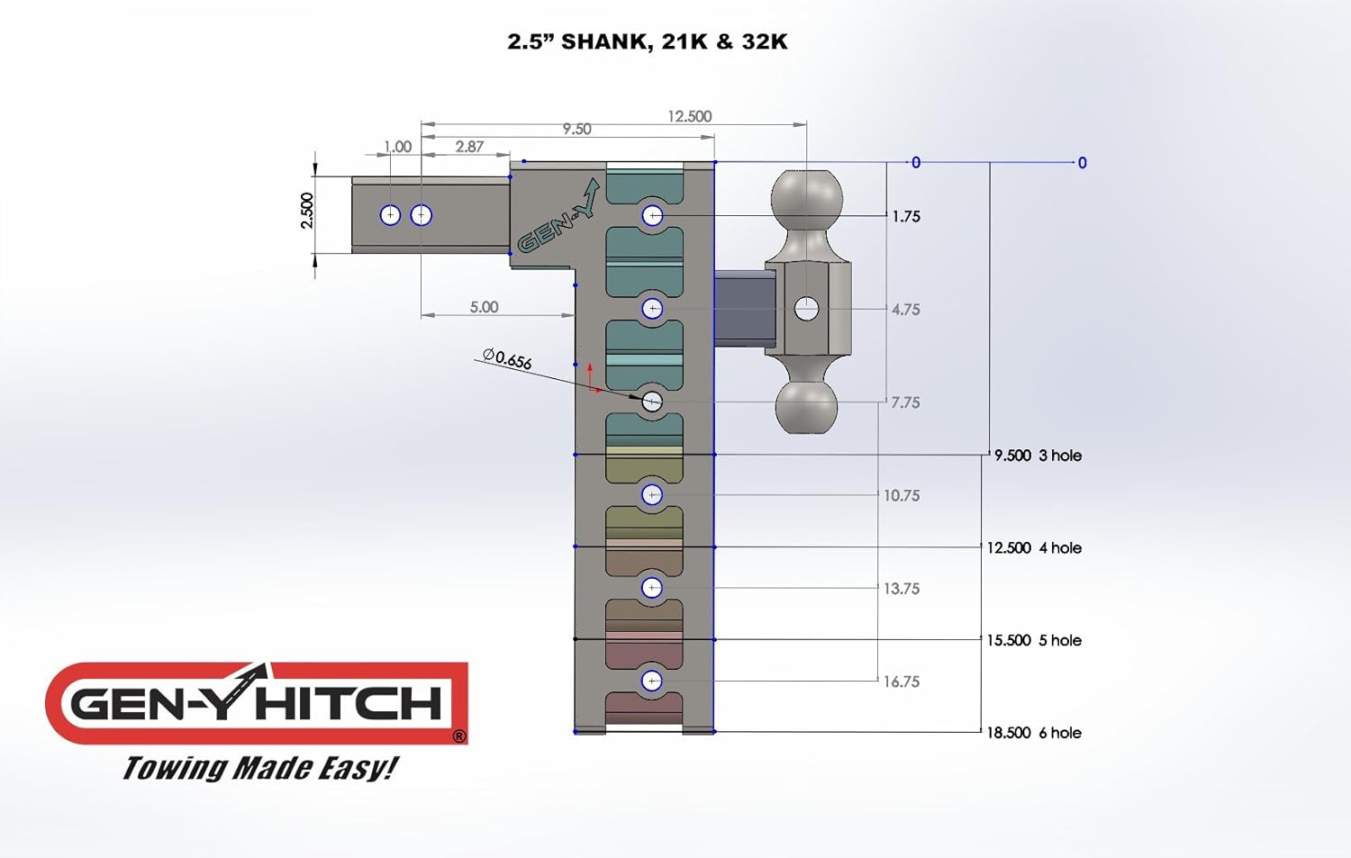 Drop Hitch 2.5" Receiver Class V 21K Towing Hitch with Dual Hitch Ball, Pintle Lock & 2 Hitch (6" Drop 2.5") G792337