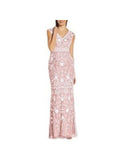 Pink Embellished Cap Sleeve V Neck Full-Length Mermaid Dress T404