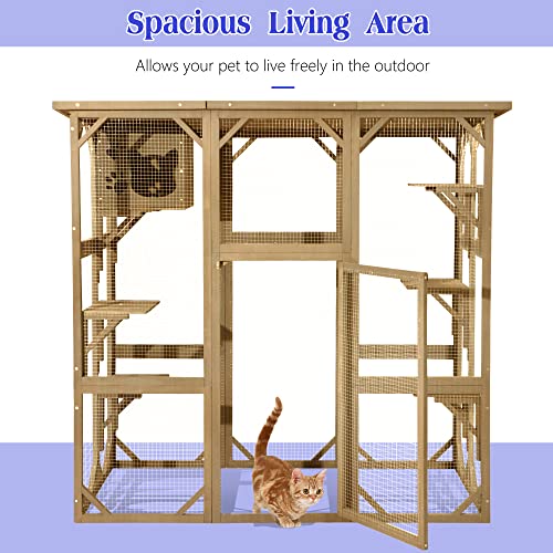 70 Inch Wooden Catio with Resting Box and 6 Jumping Platforms X68210