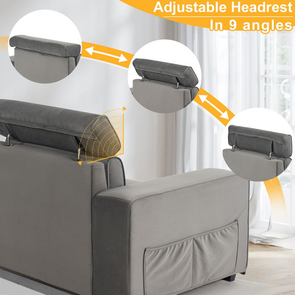Dark Gray Velvet Two-Seater Sofa with Side Pockets P153351