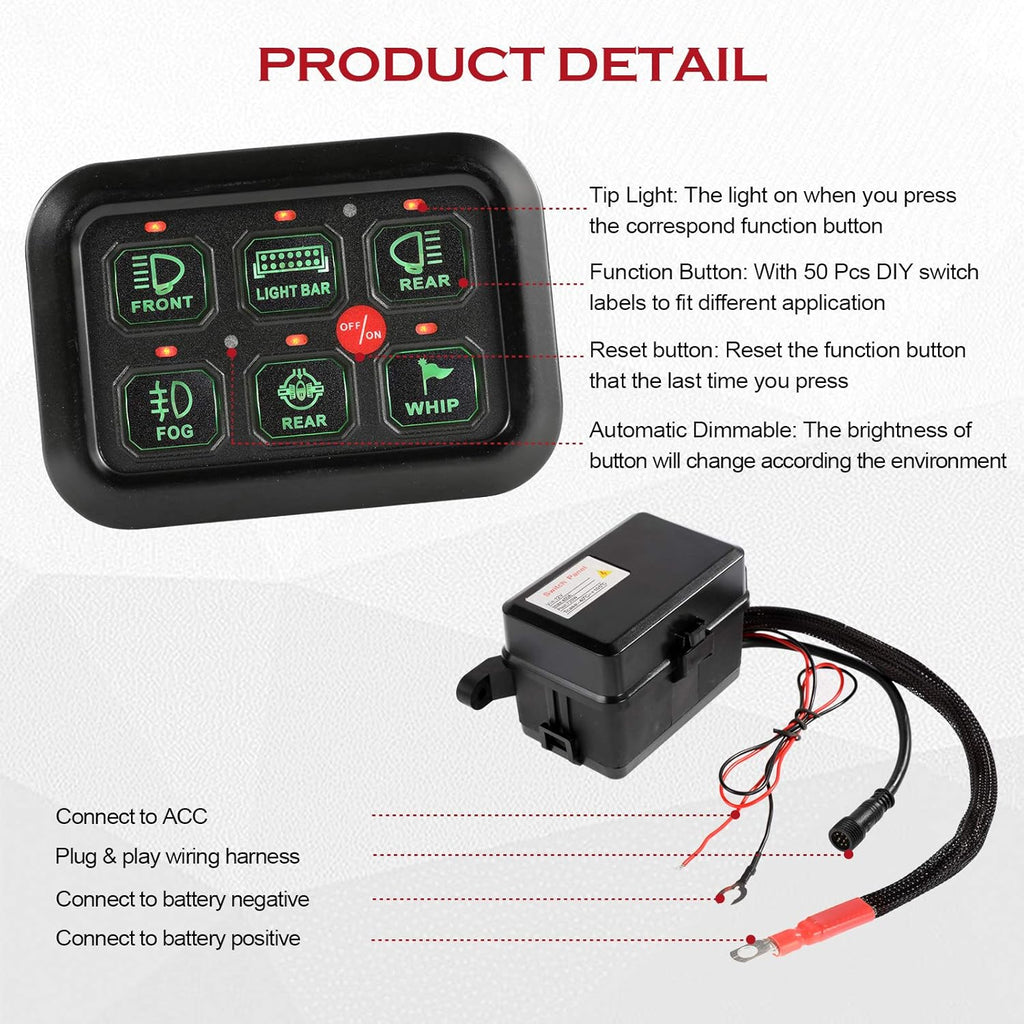 6 Gang Switch Panel with Touch Screen for Car Truck ATV UTV Boat J99048