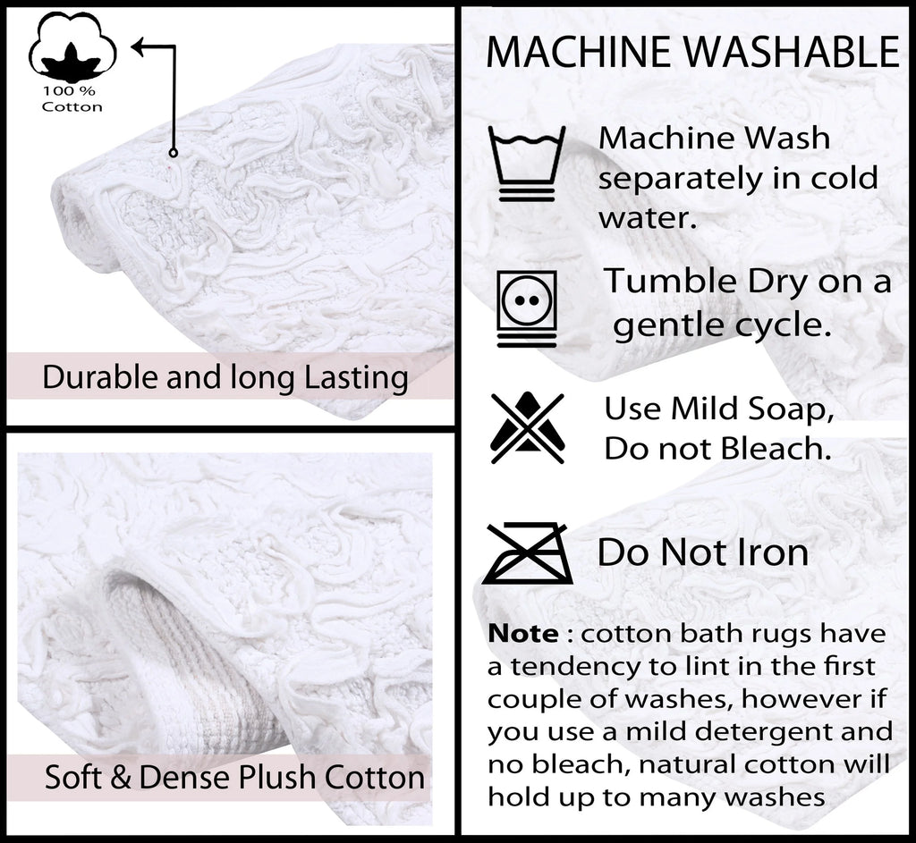 White 4 Piece Cotton Bath Rug Set T6350