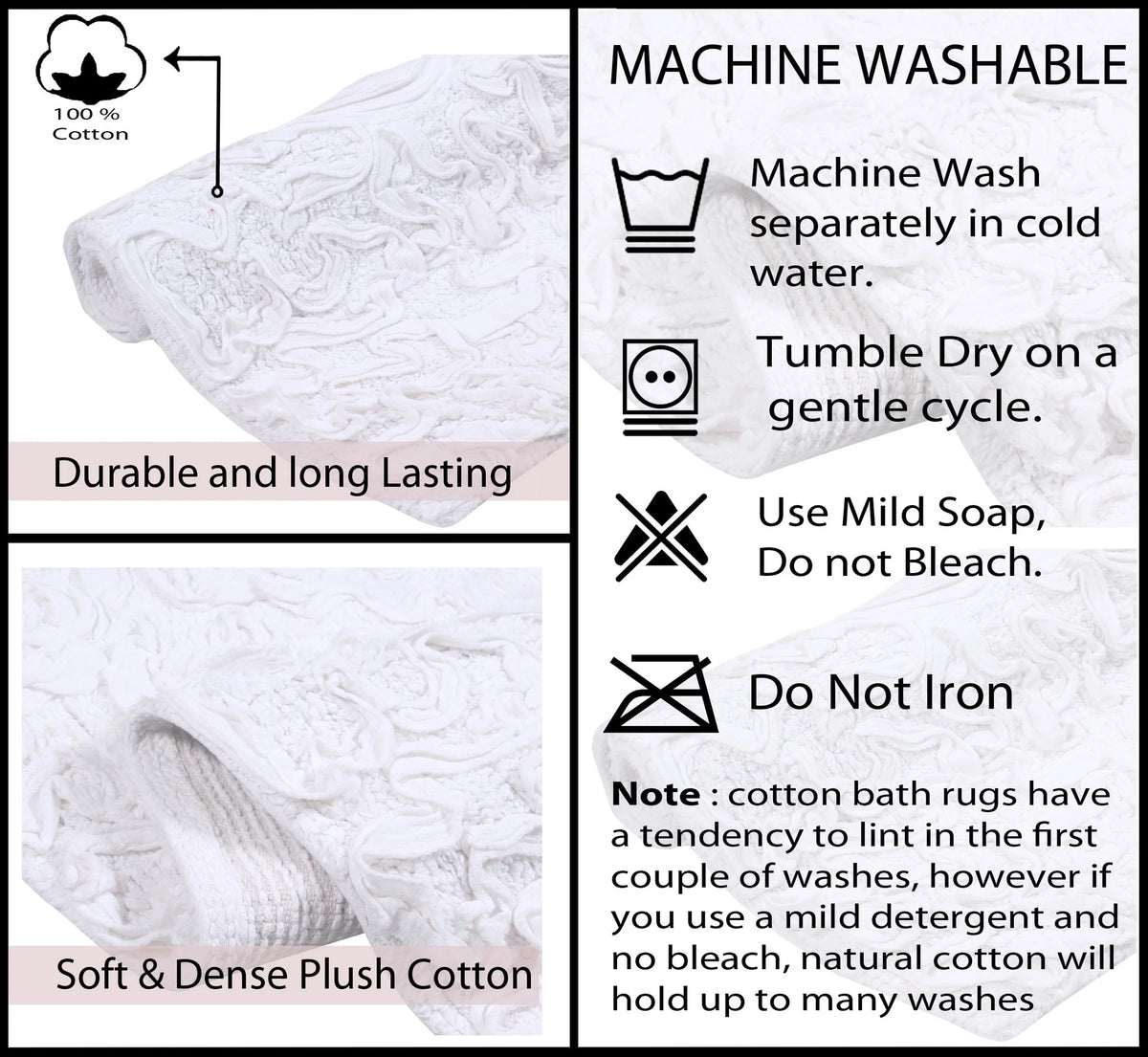 White 4 Piece Cotton Bath Rug Set T6350
