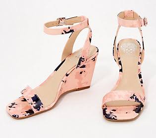 Leather Square-Toe Wedges, Size 7-1/2 Medium, Blush Navy A399