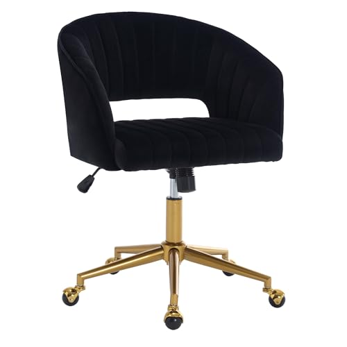 Black Corduroy Height Adjustable Swivel Desk Chair with Gold Base I29293