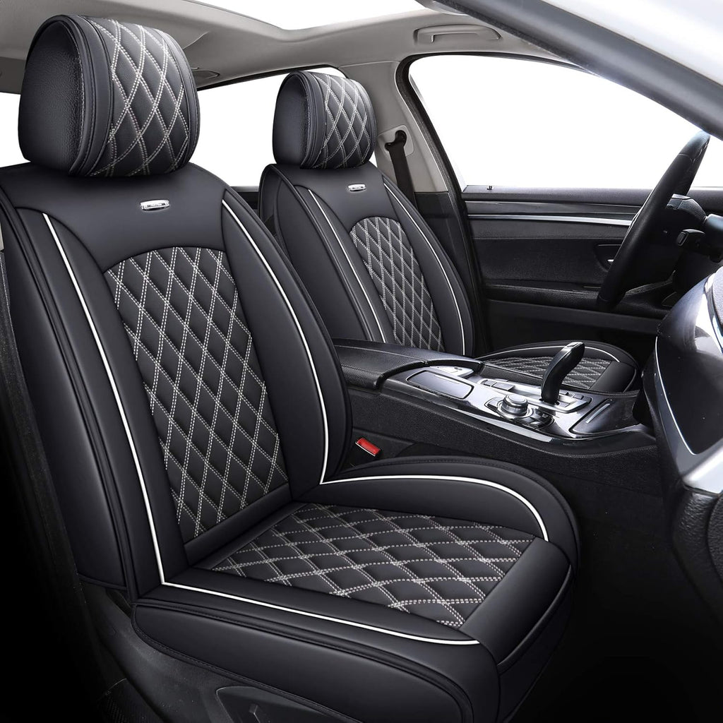 Black-White Waterproof Leather Car Seat Covers Full Set Y894