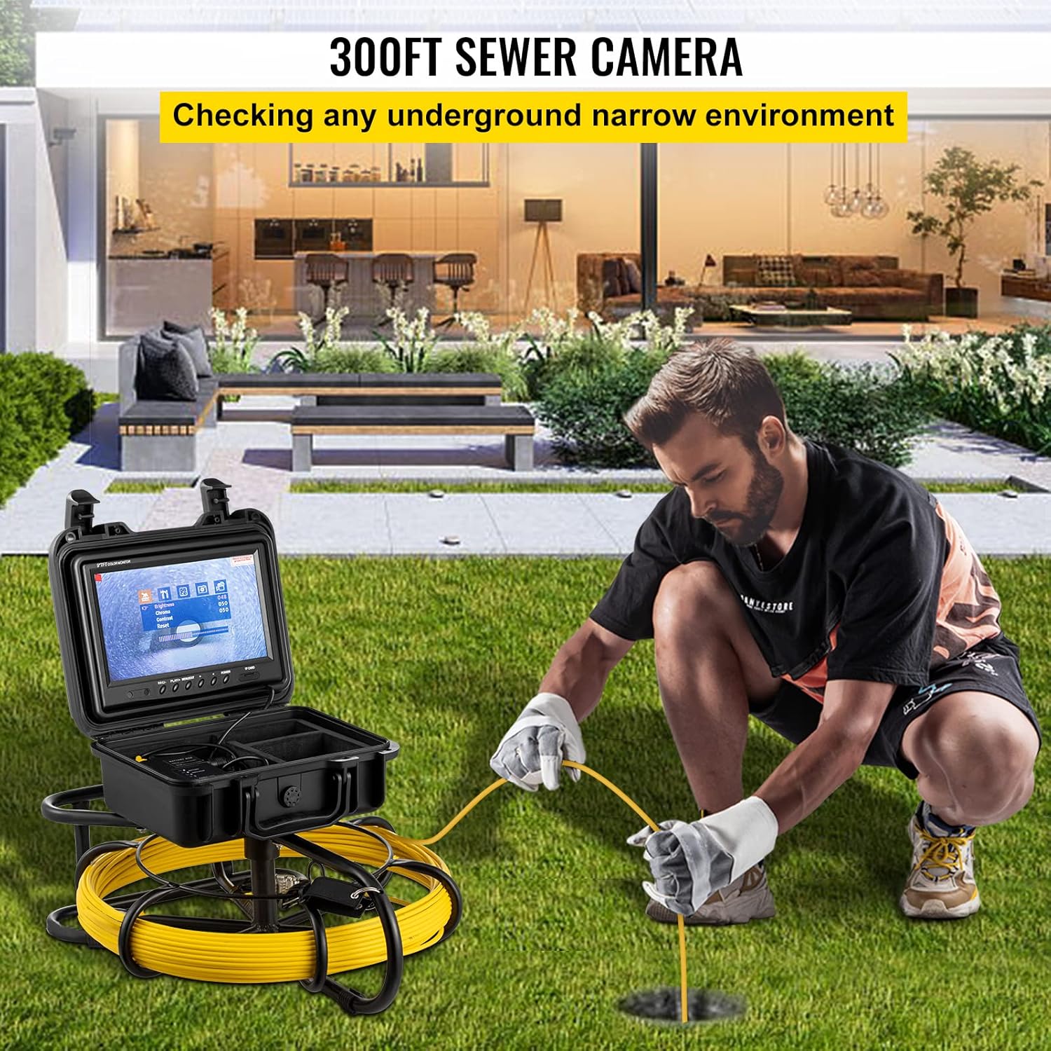 300FT Pipe Inspection Camera with 9 Inch Color LCD Monitor L450371