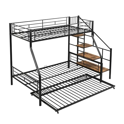 Twin Over Twin Metal Bunk Bed with Drawers (Black) F1989