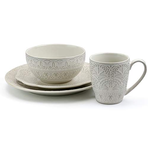 16 Piece White Stoneware Dinnerware Dish Set V162