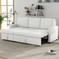 Beige Corduroy L-Shaped Sleeper Sofa with Storage Chaise and 2 Pillows I62279