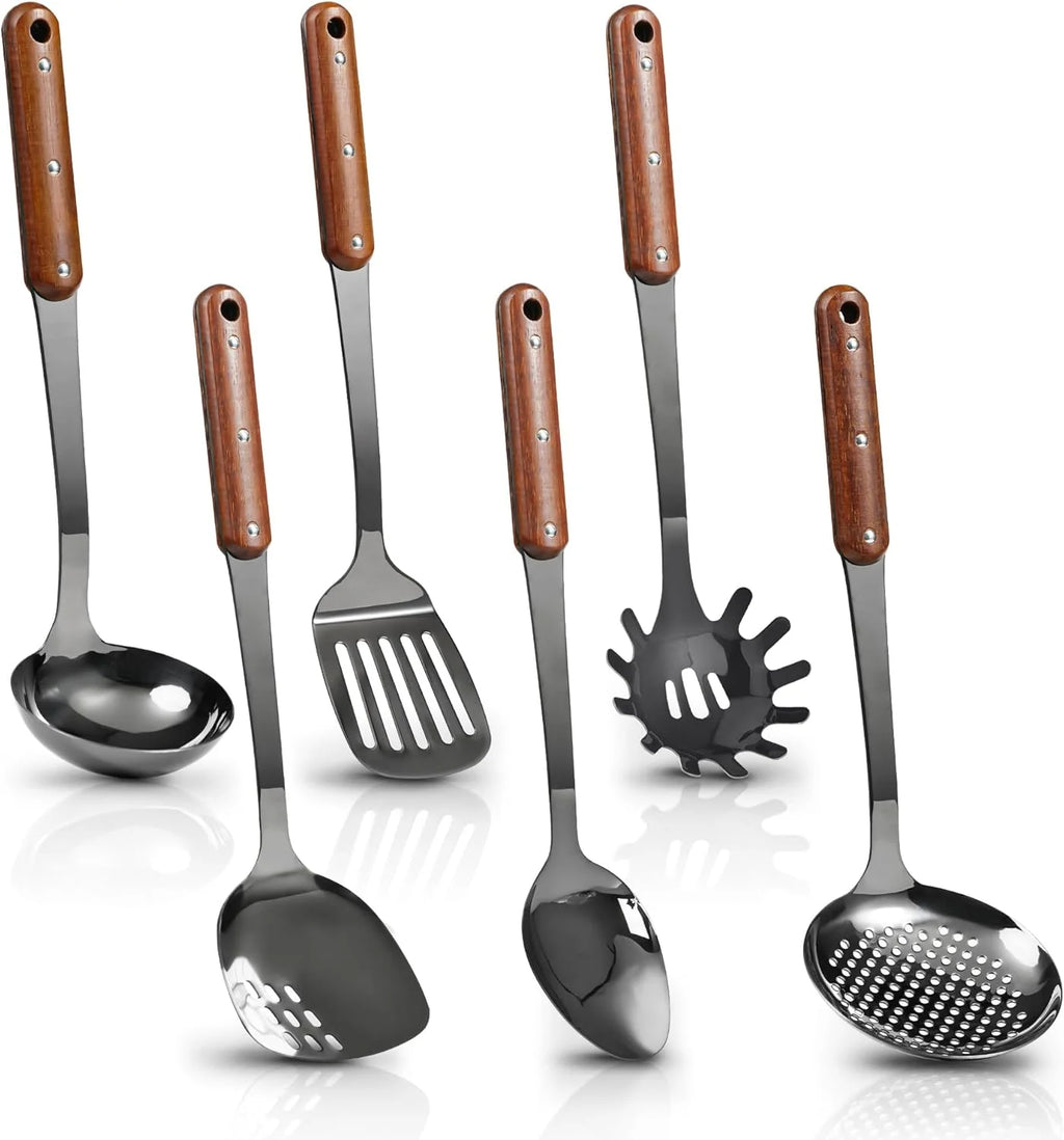 6 Piece Stainless Steel Kitchen Utensil Set with Wooden Handle E372358