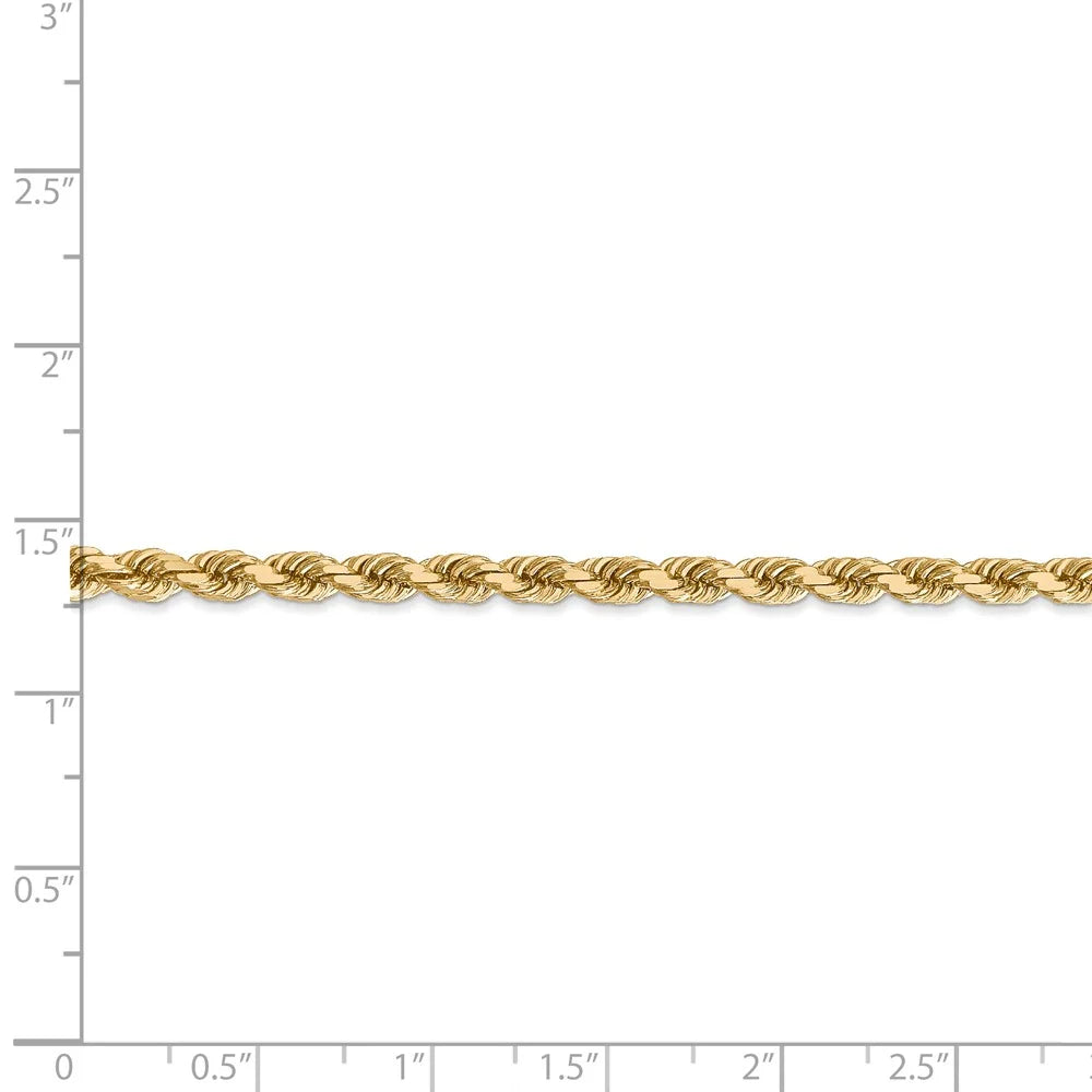 14kt Yellow Gold 4mm Diamond Cut Rope Chain with Lobster Clasp, 30 inch J2106