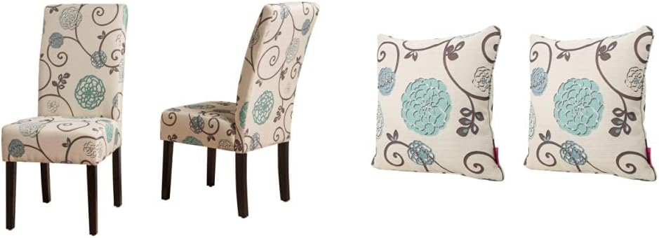 White And Blue Floral Fabric Dining Chairs, 2-Pcs Set R344