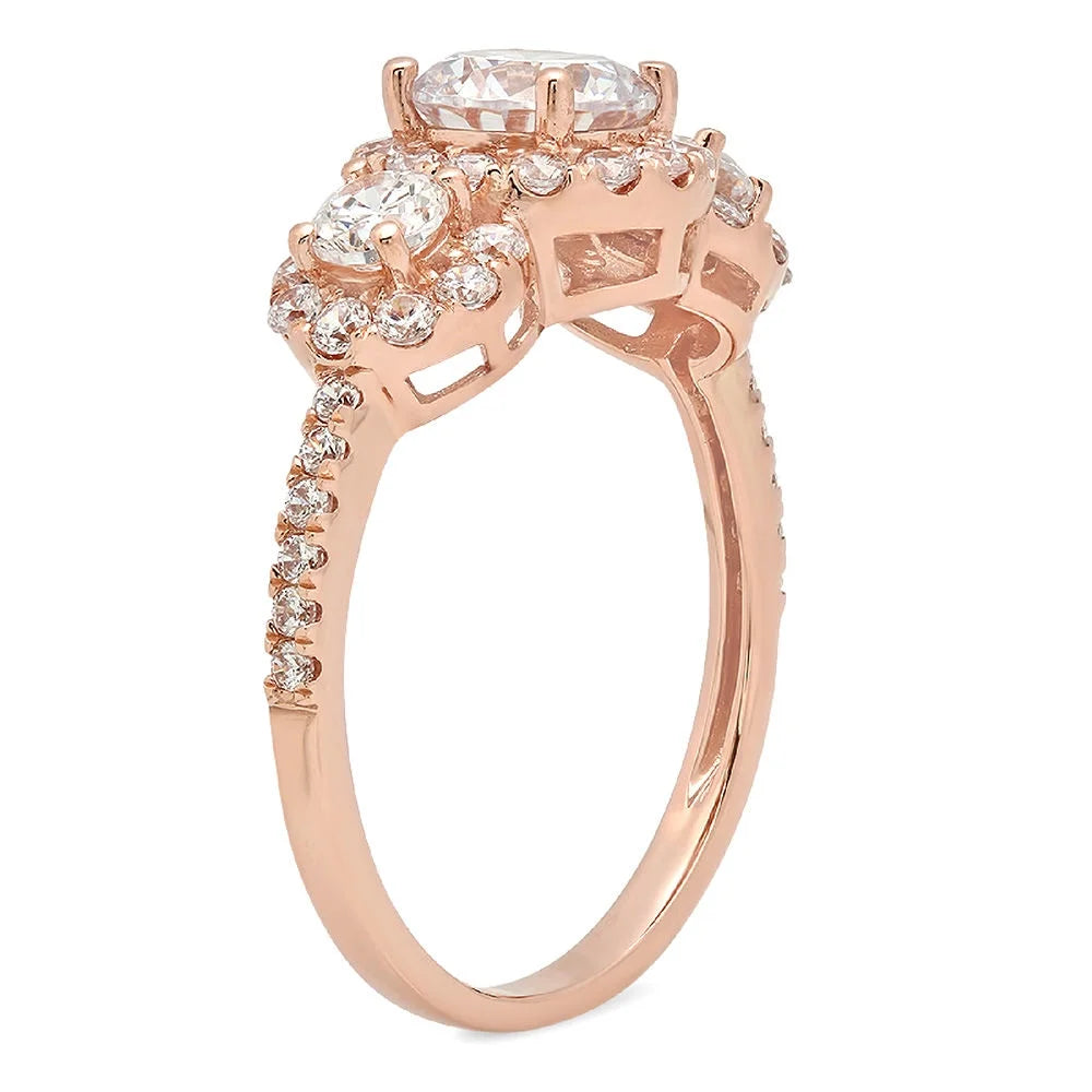 18K Rose Gold Three-Stone Diamond Engagement Ring size 3.5 R359
