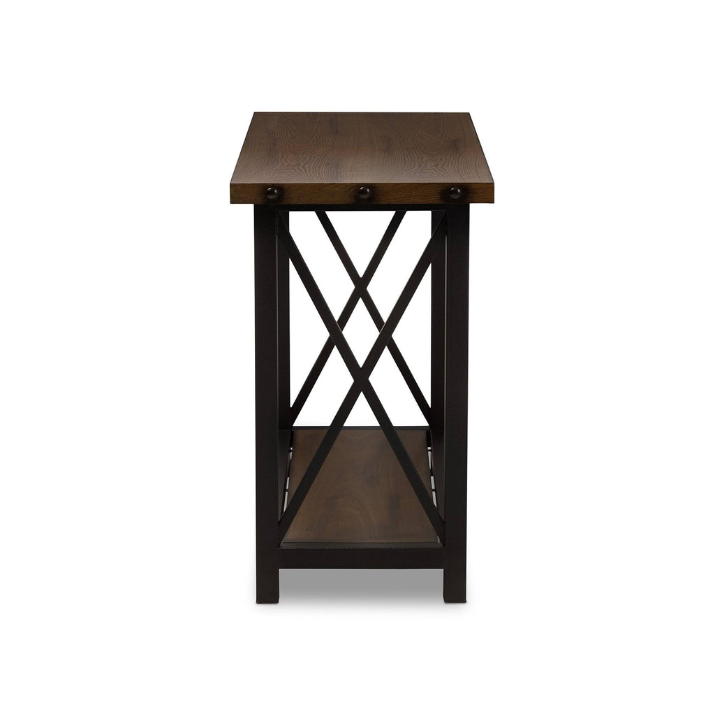 Antique Black Textured Metal Distressed Wood Console Table Y16925