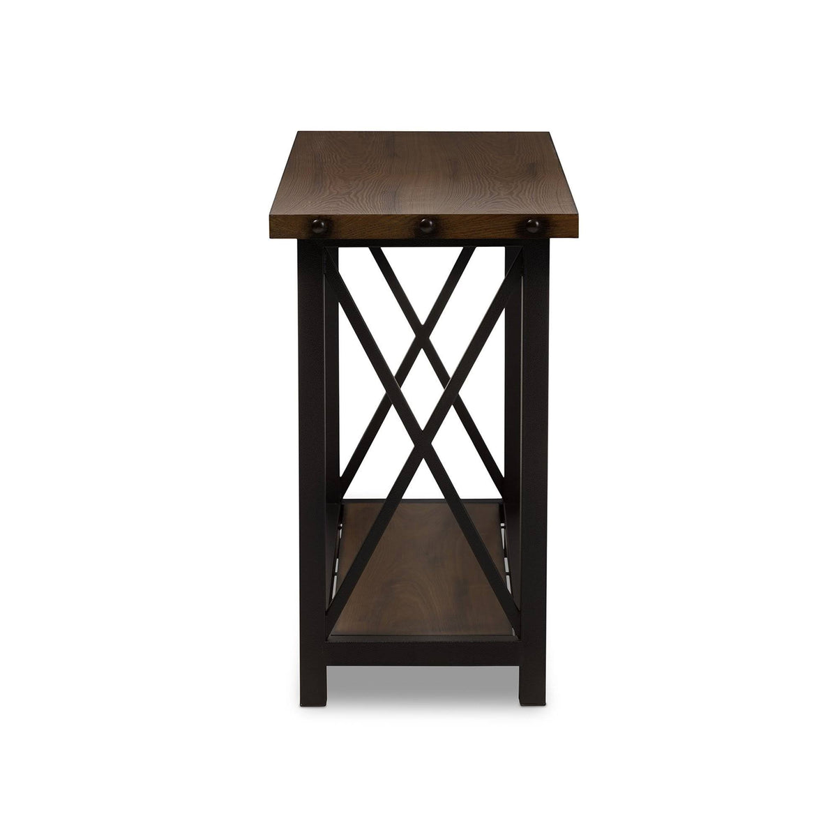 Antique Black Textured Metal Distressed Wood Console Table Y16925