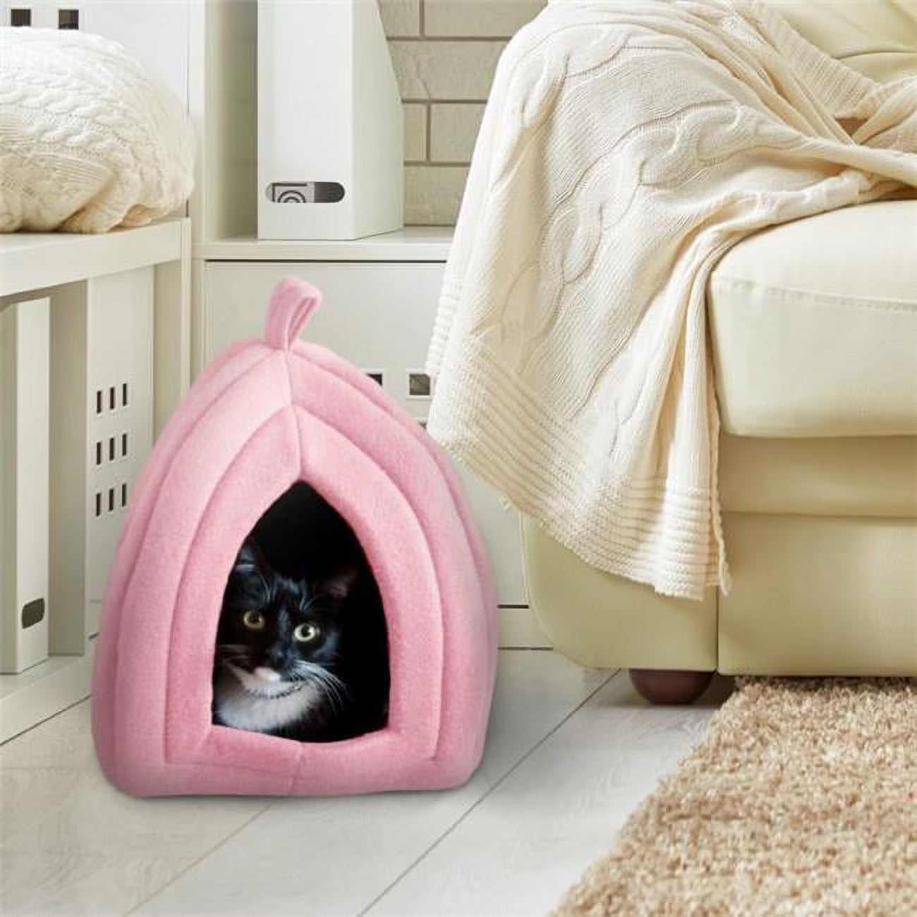Pink Cat Pet Bed Igloo with Removable Cushion Pad T30187