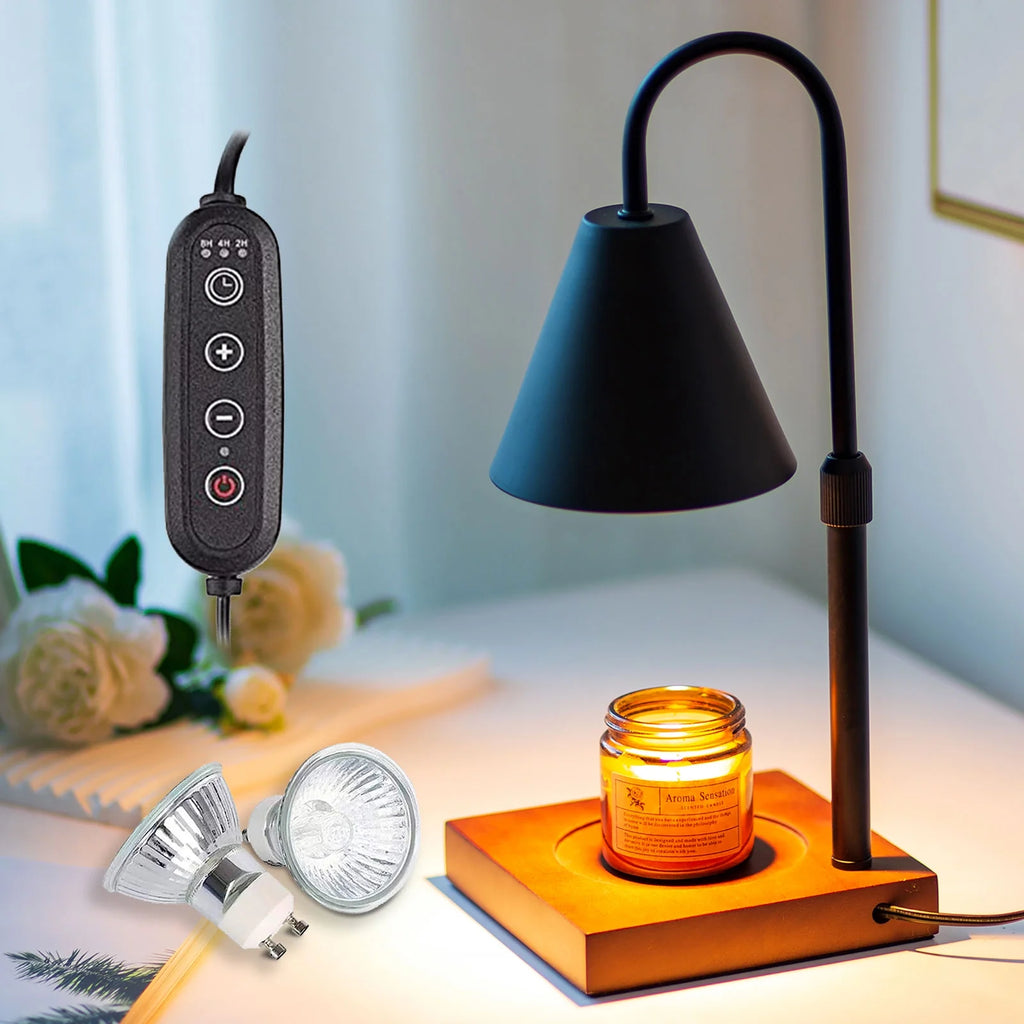 Black Walnut Electric Candle Warmer with Adjustable Height Dimmable Light 2 Bulbs D2351
