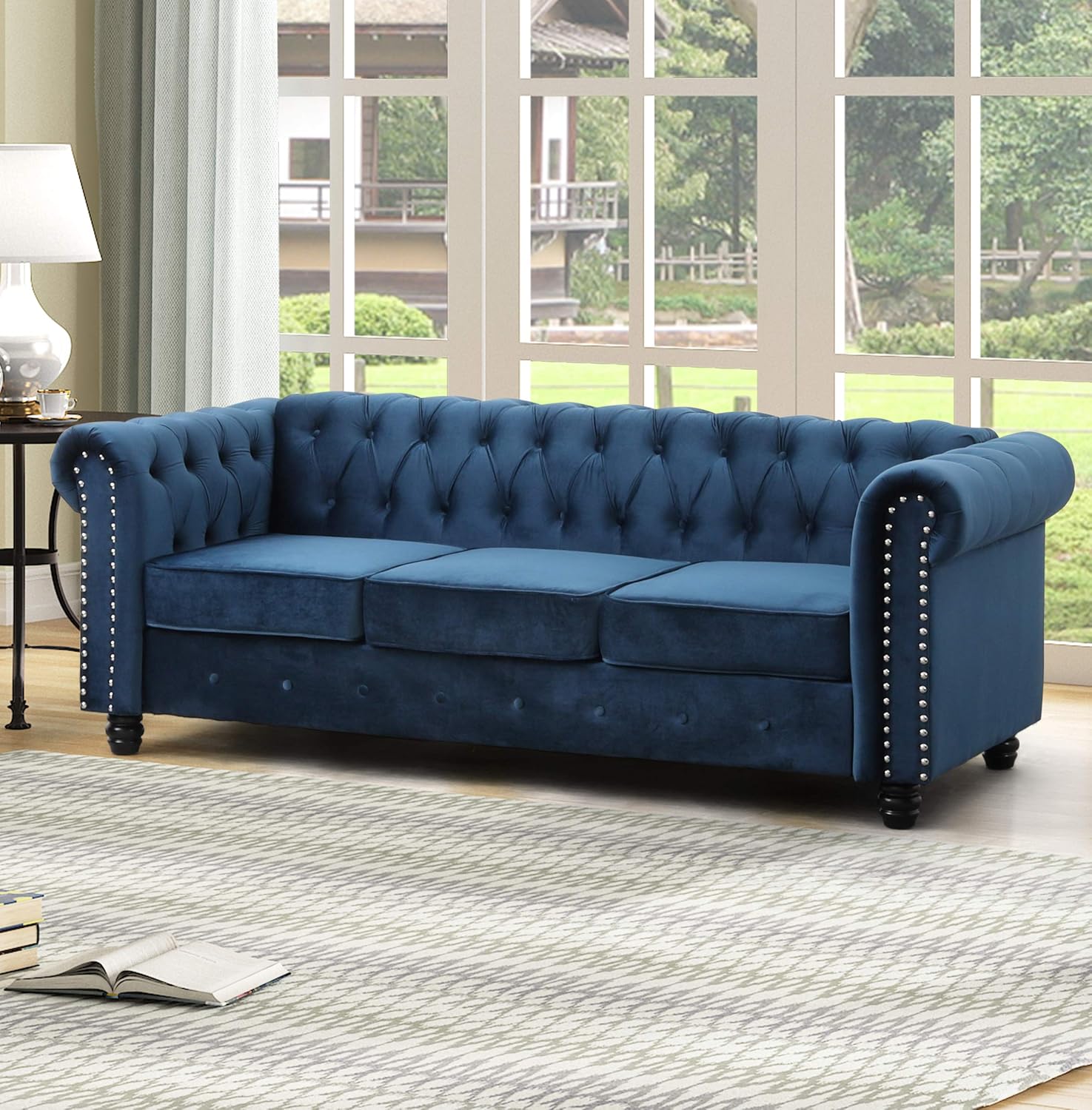Navy Blue Tufted Velvet Sofa I429