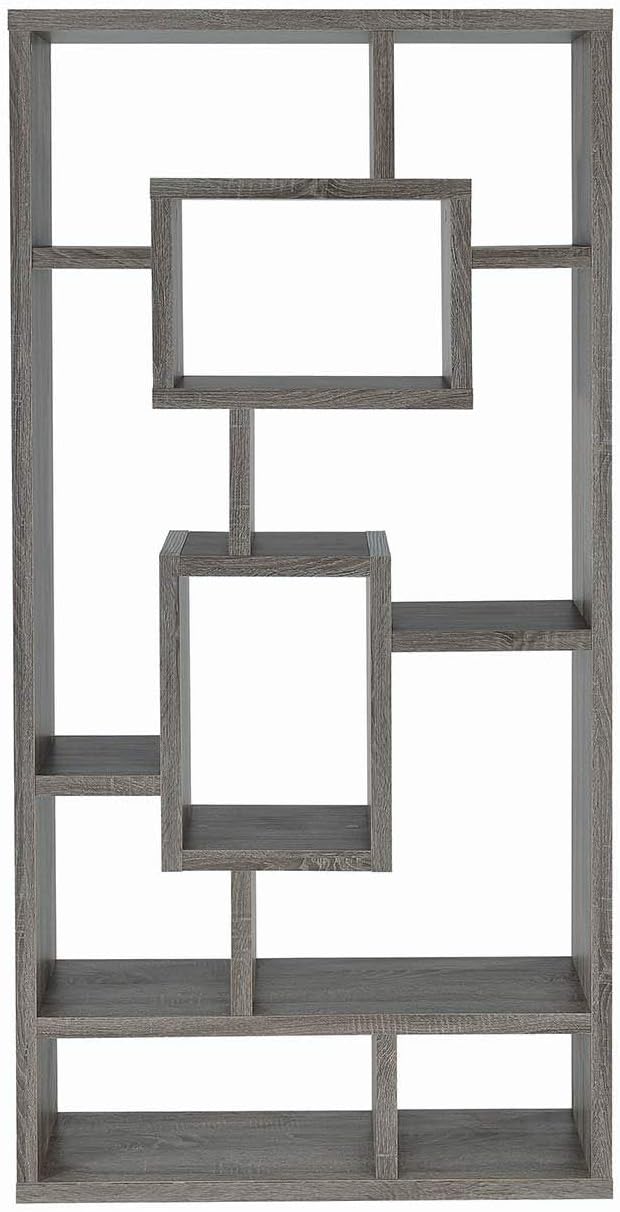 Geometric Cubed Rectangular Bookcase, Weathered Grey F77082