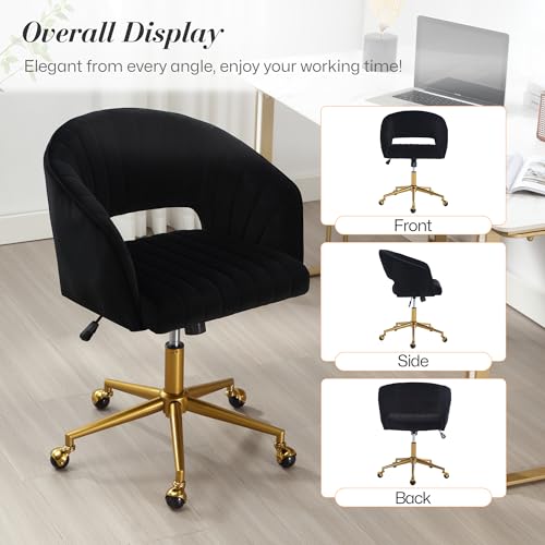Black Corduroy Height Adjustable Swivel Desk Chair with Gold Base I29293