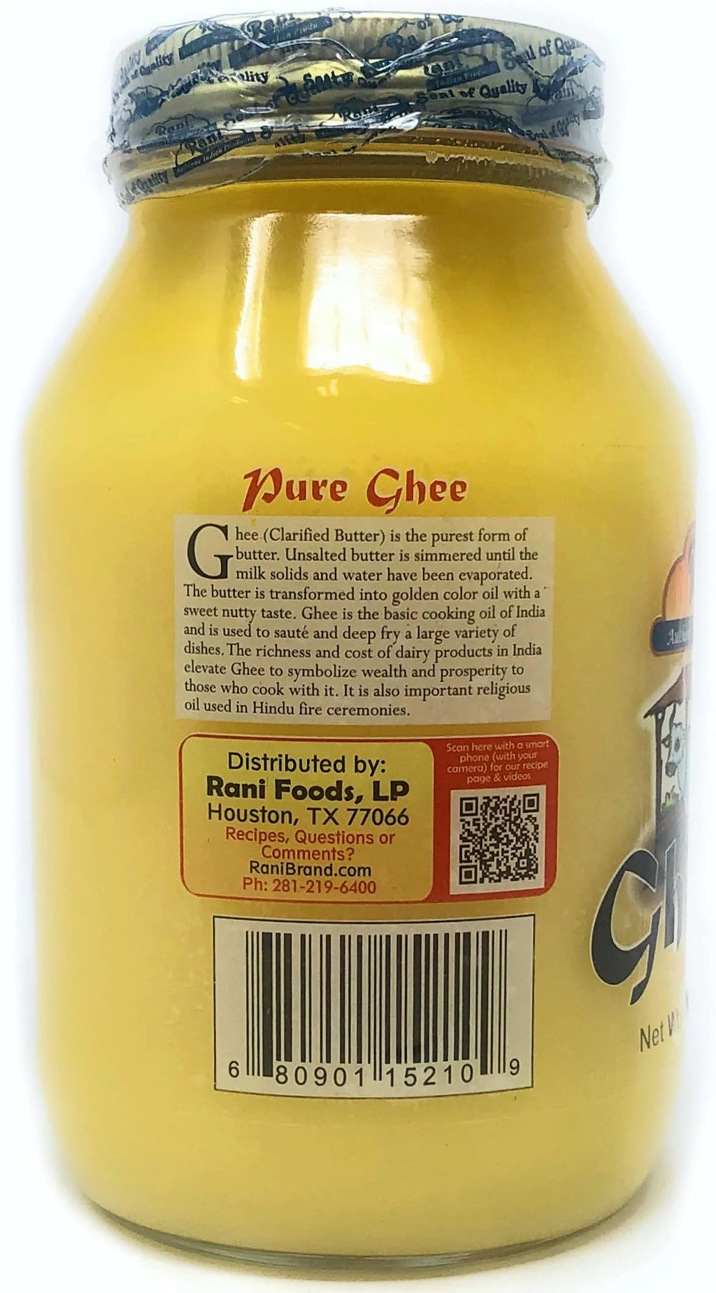 Pure Ghee Clarified Butter 2lbs (32oz) Glass Jar Y5653
