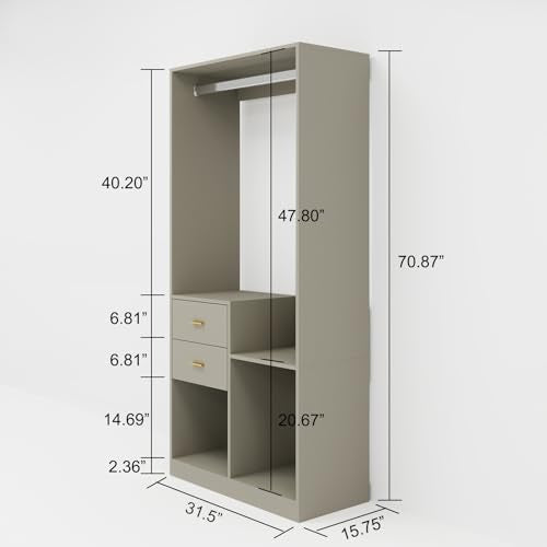 Wooden Closet System with 4 Drawers and Shelves and 2 Hanging Rods S13576