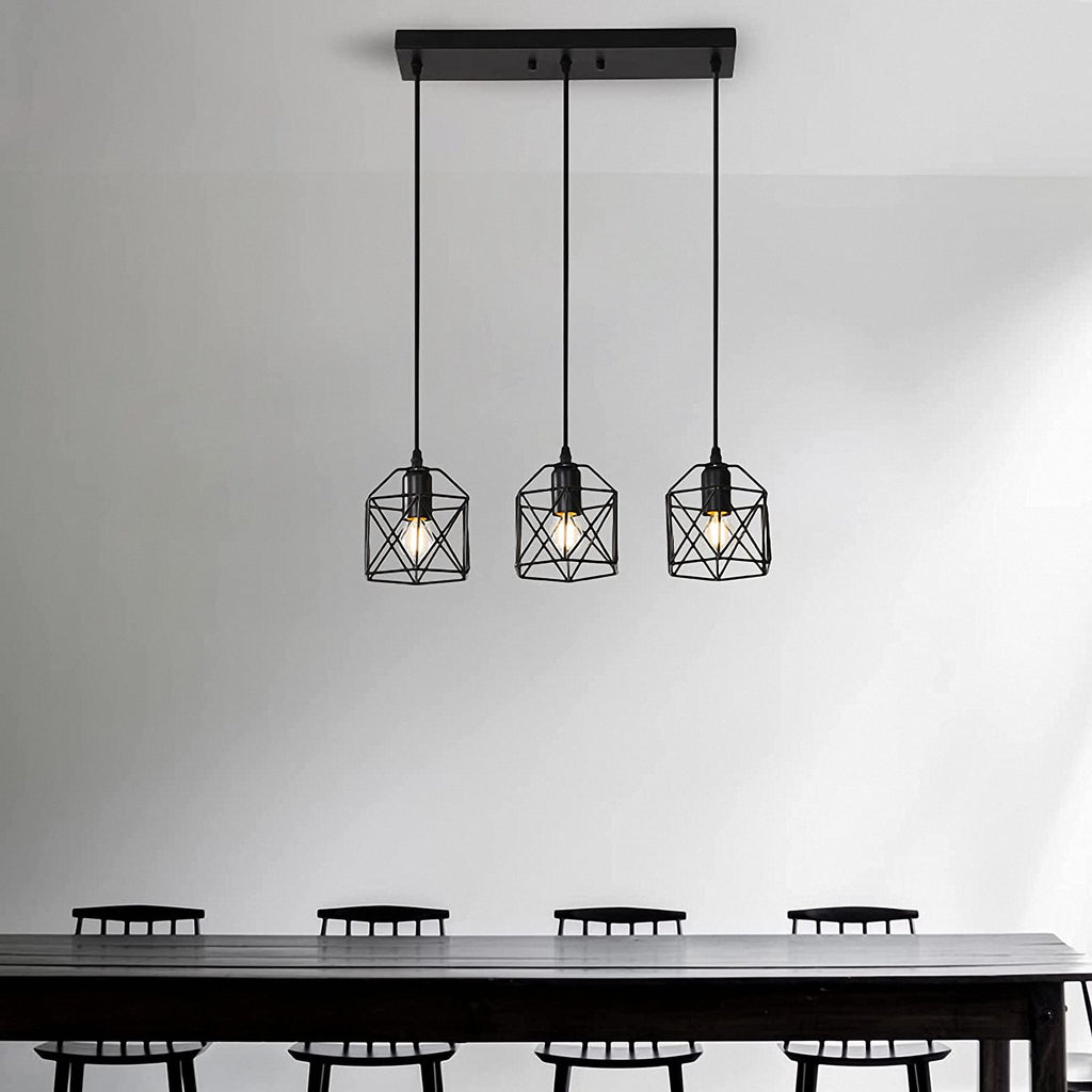 Black Finish 3 Lights Cage Pendant Lighting O837
