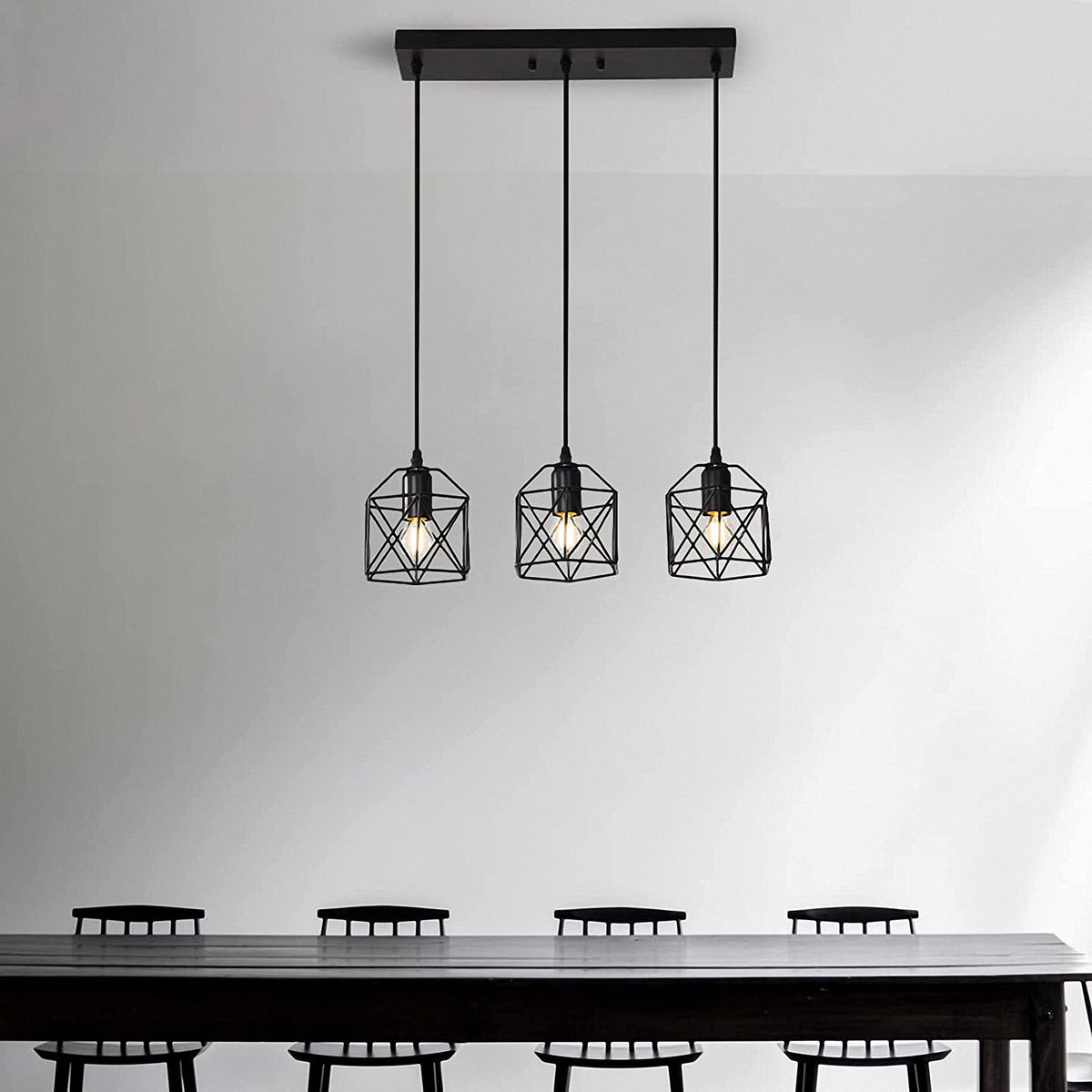 Black Finish 3 Lights Cage Pendant Lighting O837