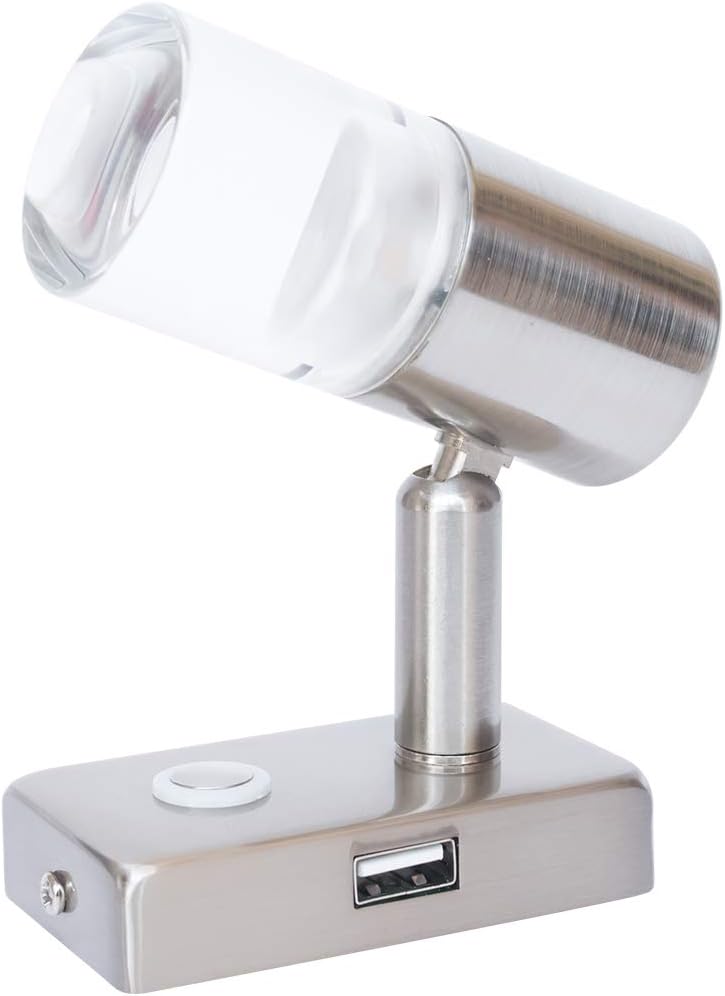 12V 3W Dimmable LED RV Reading Light with USB Port Touch Switch Warm Two Pack Y64232