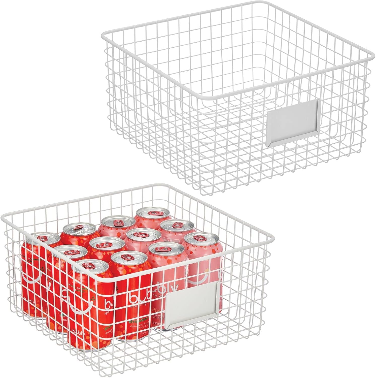 Metal Wire Food Organizer Storage Bin Basket with Label Slot, 2 Pack, Matte Black L84481