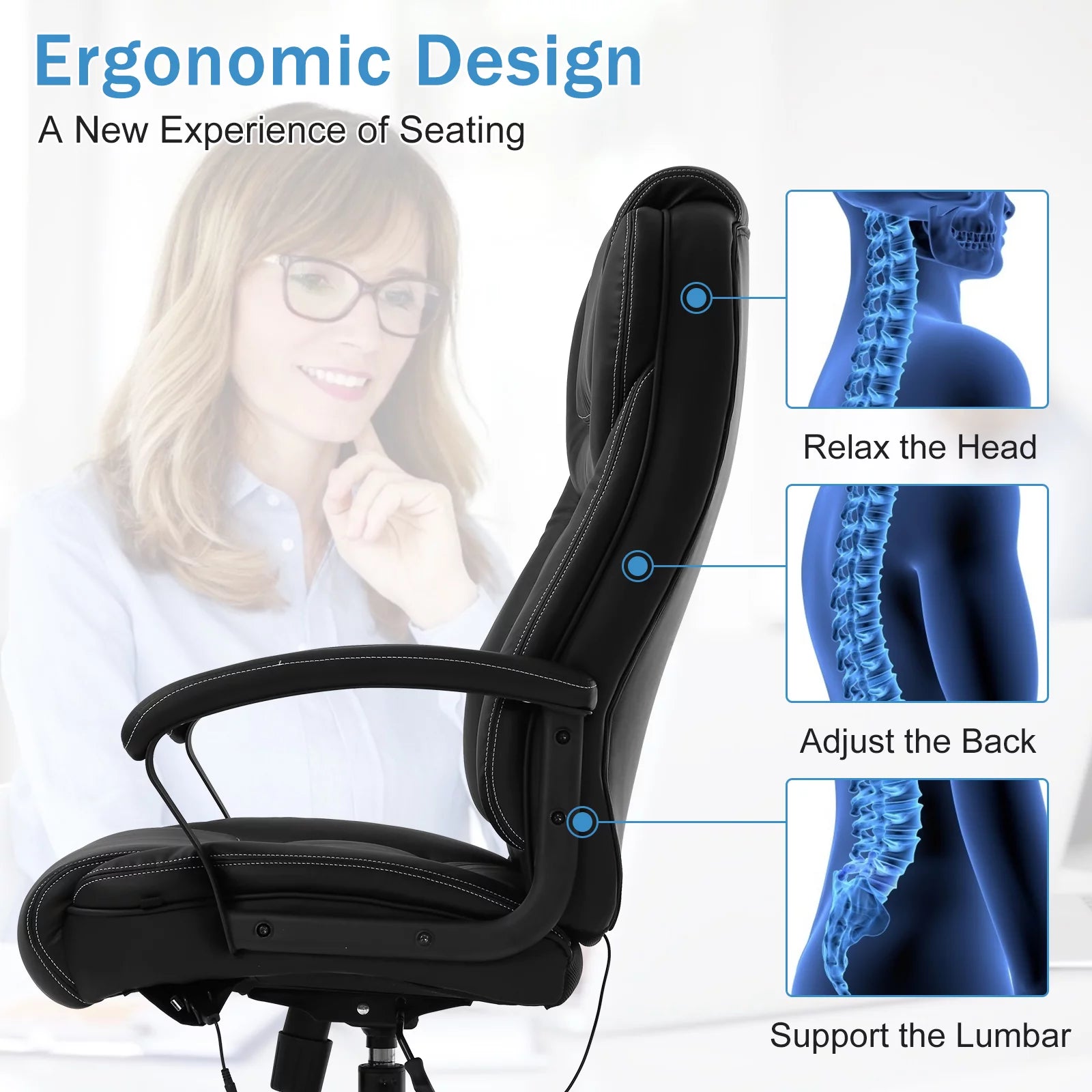Heavy Duty Ergonomic Office Chair 500 lbs Capacity with Massage R228