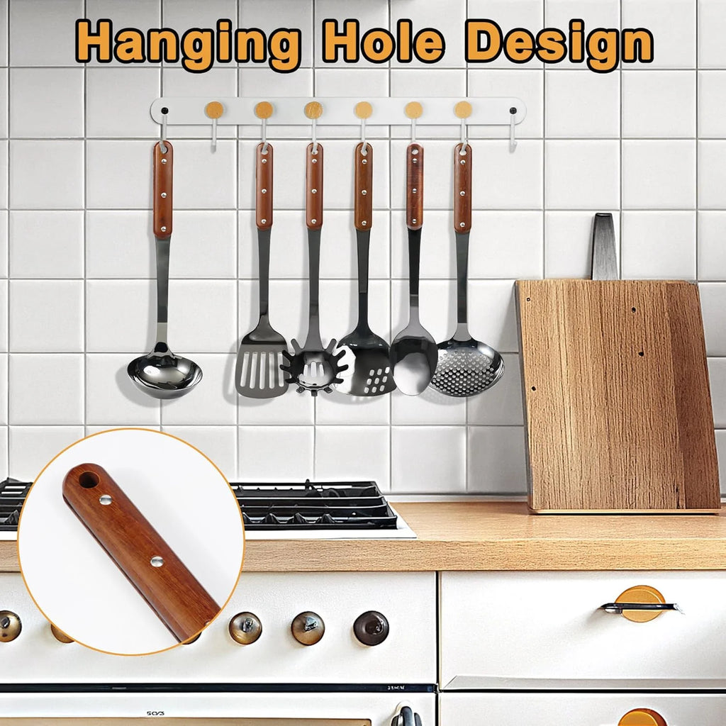 6 Piece Stainless Steel Kitchen Utensil Set with Wooden Handle E372358