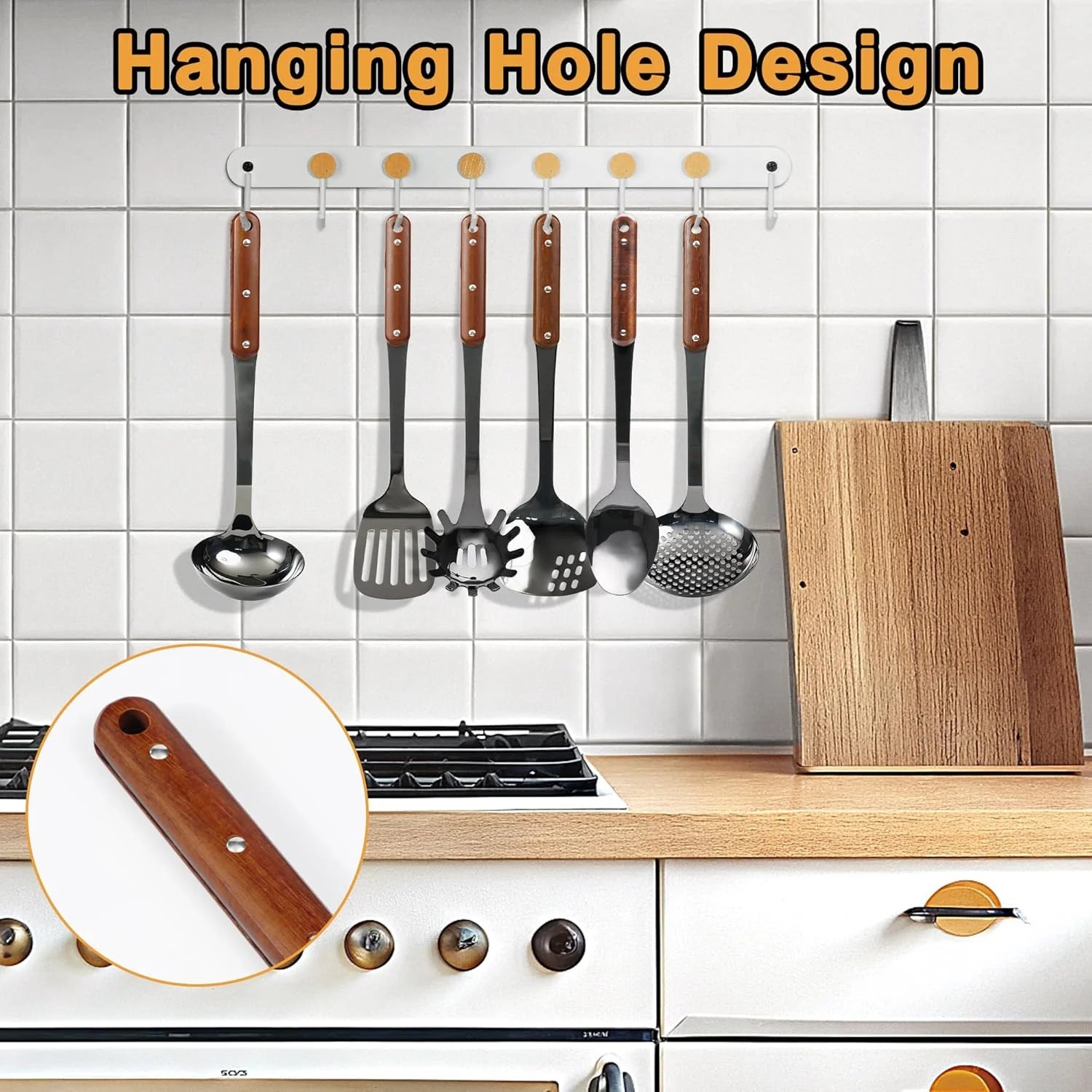 6 Piece Stainless Steel Kitchen Utensil Set with Wooden Handle E372358