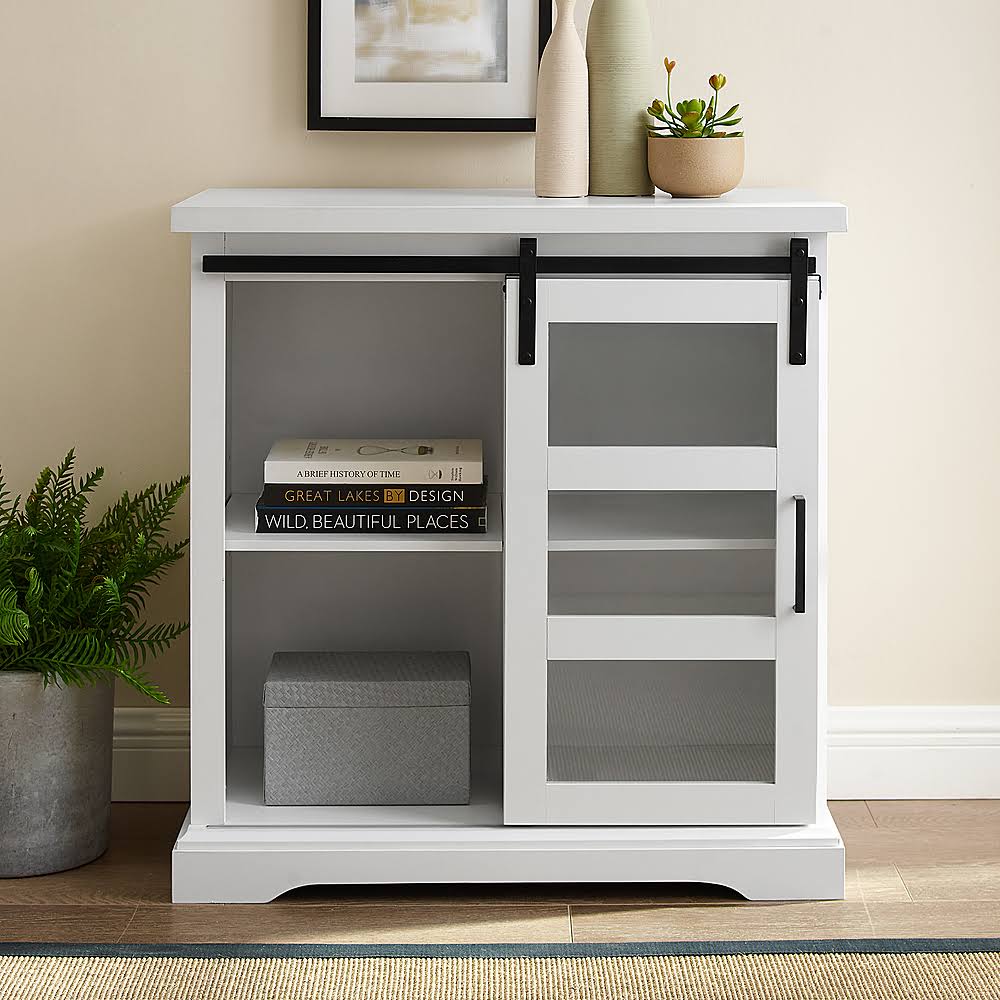 White Sliding Glass Door Buffet Cabinet Y60366