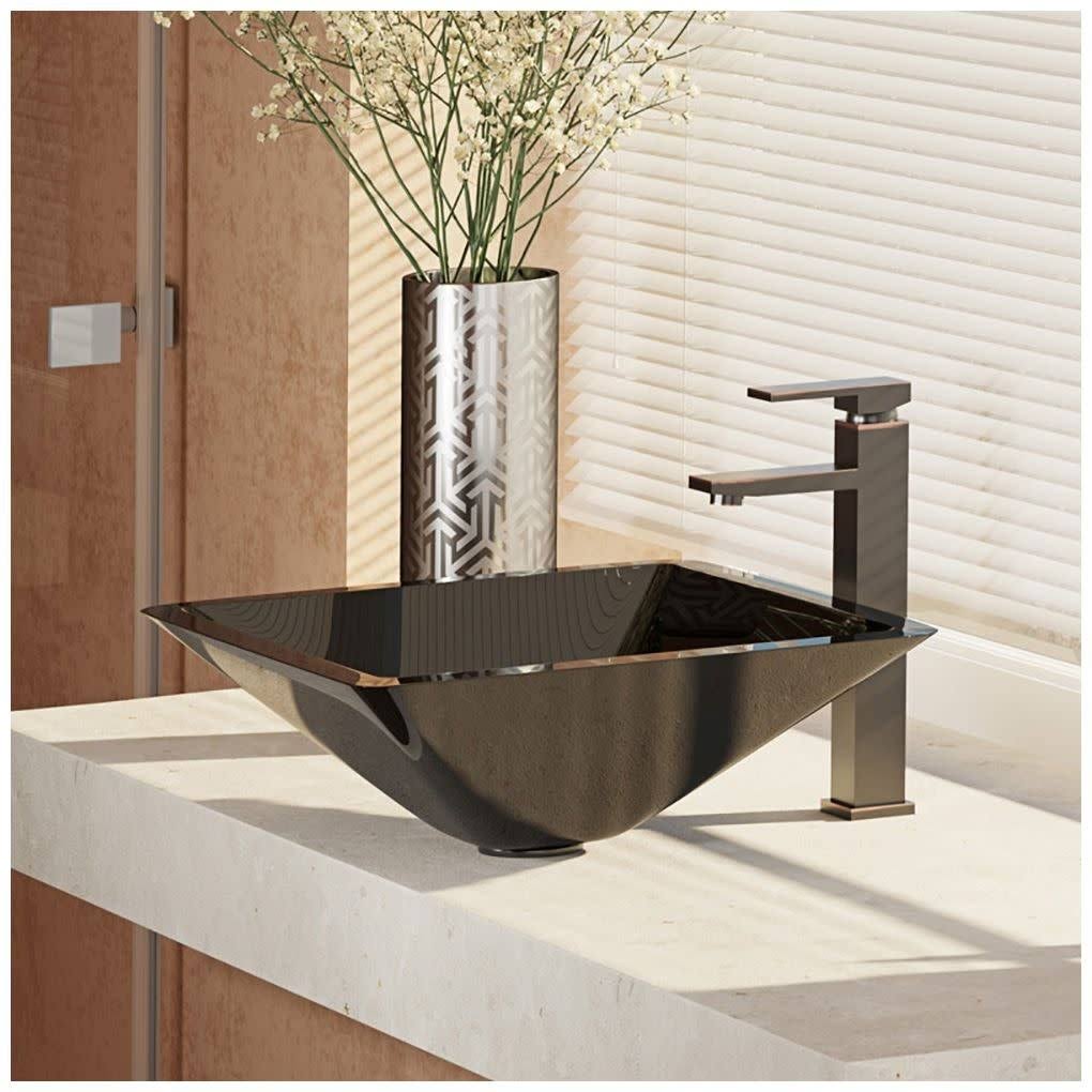 16-1/2x22 Glass Vessel Bathroom Sink with Vessel Faucet Noir Dark K574558