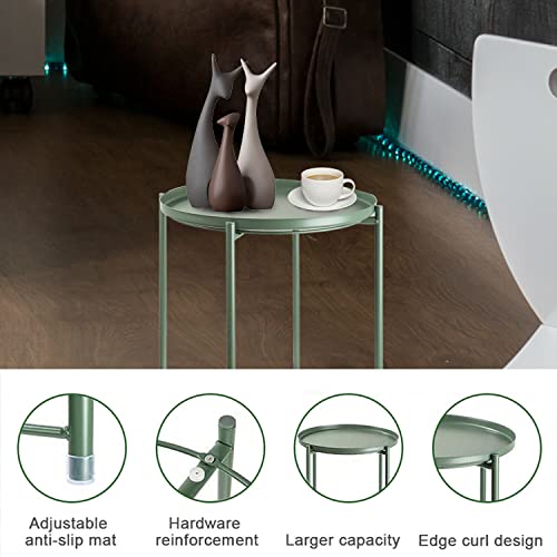 Green Round Metal Tray Side Table D2472