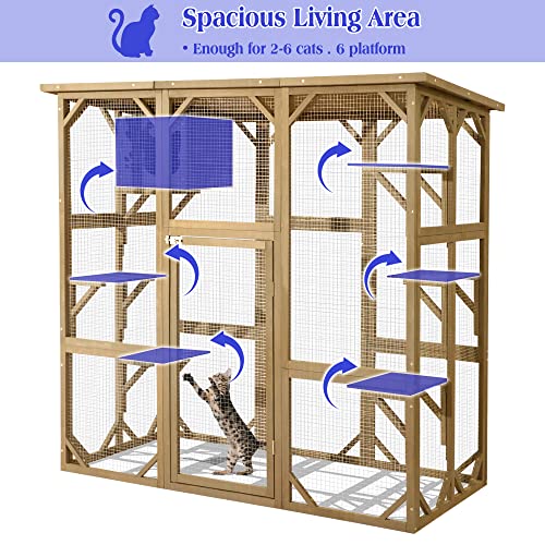 70 Inch Wooden Catio with Resting Box and 6 Jumping Platforms X68210